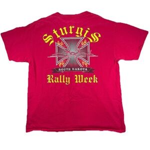 Vintage Sturgis Motorcycle Rally Week T Shirt Men's Large Red 2004 Iron Cross